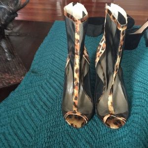 Leopard print open toe boot